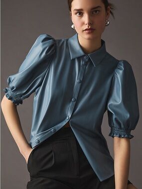 DOLAN puff sleeve Faux Leather Blouse NWOT